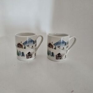 Harvest Green Studio winter scene Mini mugs Set Of 2 Espresso